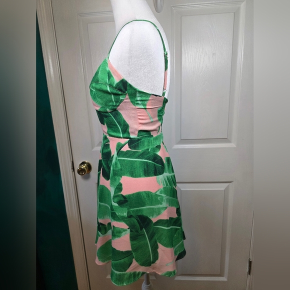 Buddy Love Palm Print Mini Dress – Pink & Green Tropical Summer Dress – XS - Picture 5 of 7